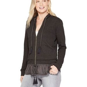 Women's Long Sleeve Peplum Hem Zip-Up Hoodie XL